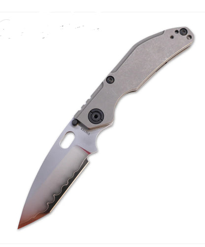 Duane Dwyer BBNM Tanto, Ti Frame Lock Folding Knife. Satin/Hamon Tanto Blade, Gray Titanium Handles