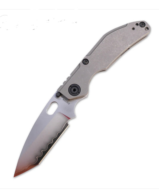 Duane Dwyer BBNM Tanto, Ti Frame Lock Folding Knife. Satin/Hamon Tanto Blade, Gray Titanium Handles