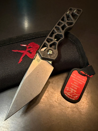 A2D Gen 4 Mark 3 MED factory tag showing MagnaCut Hissatsu grind, Skelly blackened titanium handle and October 2026 production