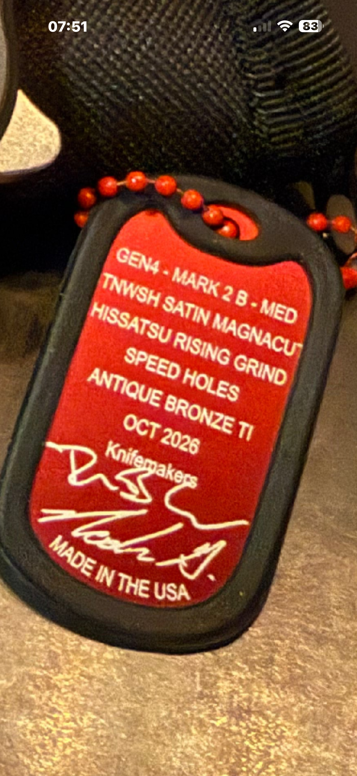 A2D MK2 B-MED Gen 4 October 2026 maker tag confirming MagnaCut Hissatsu rising grind and Antique Bronze titanium