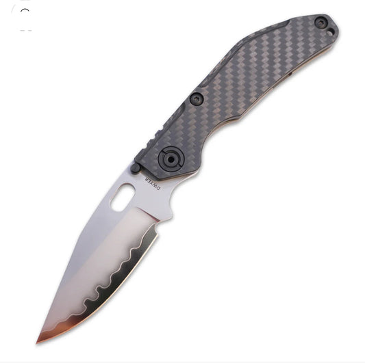 Duane Dwyer BBNM Carbon Fiber Bowie Ti Frame Lock Folding Knife, Satin/Hamon Bowie Blade,