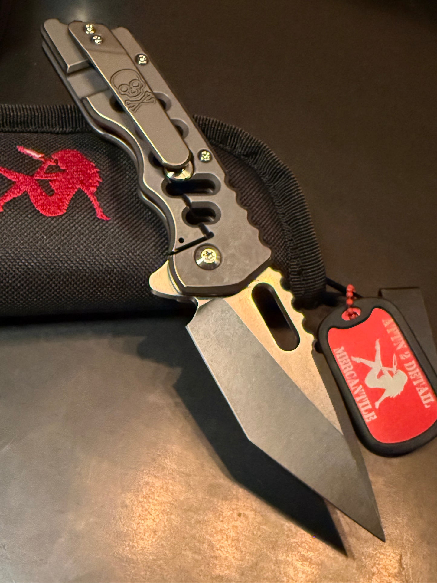 Attention 2 Detail Mercantile MK2 B-MED Antique Bronze titanium frame lock knife with Speedholes and skull pocket clip